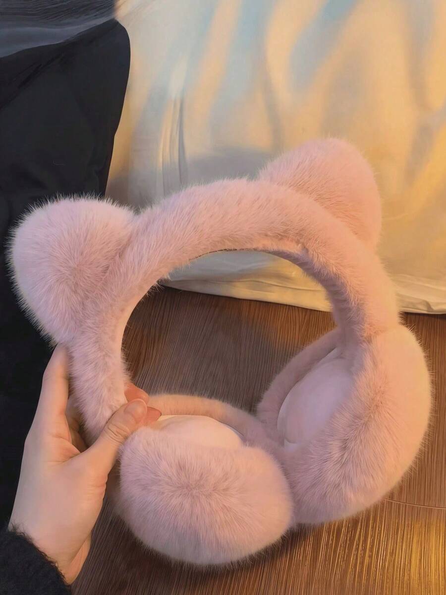 Cute Cat Ear Faux Fur Foldable Earmuffs, Women's Windproof Warm Winter Ear Protectors, Outdoor Cycling Daily Cold Weather Accessory - A - View 1