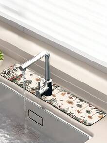1pc Sink Faucet Absorbent Mat, Christmas Cedar Pattern, Drainage Mat, Suitable For Kitchen, Bathroom Sink, Countertop, Drainage Mat, Diatomaceous Earth Material, Trimmable, Quick Dry Mat - Multicolor - View 6