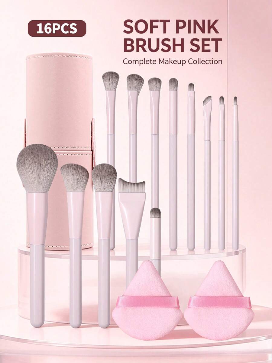 16 Pcs Professional Makeup Brush Set, Foundation Brush, Blush Brush, Eyeshadow Brush, Eyebrow Brush, Contour Brush, Powder Brush, Complete Makeup Tools Kit, Travel Essential