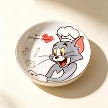 TOM AND JERRY. 1/4pcs Milky White Vertical Stripe Cartoon Cat & Mouse Authentic Ceramic Bowl, Soft Cute Print Design, Home Tableware, Heat Resistant And Easy To Clean, Suitable For Rice/Soup/Noodles/Dessert - Multicolor - View 21