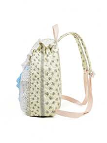 Lace Trim Ditsy Floral Backpack, Vintage Pastoral Style, Oxford Fabric, Bowknot Drawstring, Sweet Girl Small Backpack - Multicolor - View 6