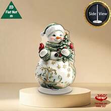 2D Flat 1pc Rotating Base Acrylic Snowman Christmas Tree Ornament, 360° Rotating Desktop Decoration, Green Snowman With Gold Accents, Harmonious Color Scheme, Suitable For Holiday Home And Office - A - View 6