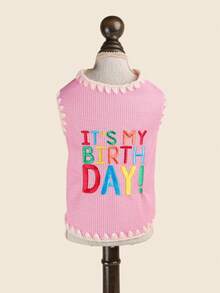 1PC Pet Clothes Small Dog Puppy Cat Cute Pet Autumn/Winter Sleeveless Letter Embroidery Simple Versatile Birthday Pattern Vest - Pink - Multicolor - View 7