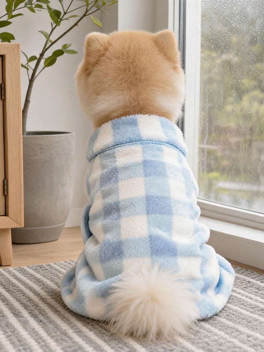 1PC Pet Home Wear 2026 New Arrival Small Dog Puppy Cat Cute Pattern Design Warm Fleece Blue & White Plaid Bath Towel - Multicolor - View 1
