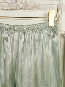 Women's Autumn/Winter Jacquard Satin Patch Pocket Front Button Long Sleeve Pants Pajama Set - Mint Green - View 6
