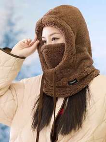 2/1pc Winter Warm Hooded Face Mask - Featuring Elastic Drawstring Design, Lightweight And Warm, Suitable For Cycling, Skiing And Outdoor Sports; Solid Color Hooded Style With Fleece Lining, Windproof And Ear Protection Function. Multiple Colors Available, Essential Gear For Autumn And Winter, Also A Great Surprise Gift For Christmas, Valentine's Day And New Year. - Multicolor - View 1