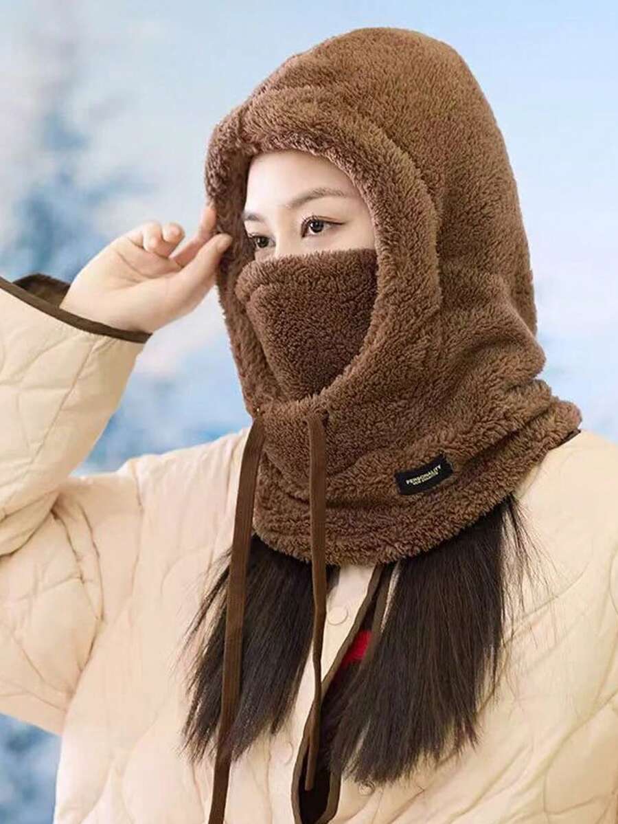 2/1pc Winter Warm Hooded Face Mask - Featuring Elastic Drawstring Design, Lightweight And Warm, Suitable For Cycling, Skiing And Outdoor Sports; Solid Color Hooded Style With Fleece Lining, Windproof And Ear Protection Function. Multiple Colors Available, Essential Gear For Autumn And Winter, Also A Great Surprise Gift For Christmas, Valentine's Day And New Year. - Multicolor - View 1