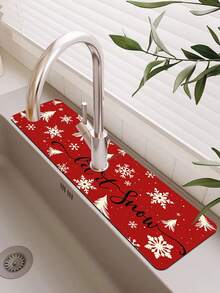 1pc Sink Faucet Absorbent Mat, Christmas Tree Pattern, Drainage Mat, Suitable For Kitchen, Bathroom Sink, Countertop, Drainage Mat, Diatomaceous Earth Material, Trimmable, Quick-Dry Mat - Multicolor - View 8