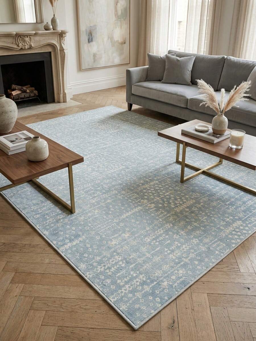 1 Buah Karpet Area Motif Bunga Geometris Biru Muda & Putih, Bahan Kasmir Imitasi, Bentuk Persegi Panjang, Pola Bohemian Vintage Usang, Dapat Dicuci dengan Mesin, Cocok untuk Ruang Tamu, Kamar Tidur, Dekorasi Rumah Sehari-hari, Dekorasi Rumah Estetis - MultiWarna - View 1