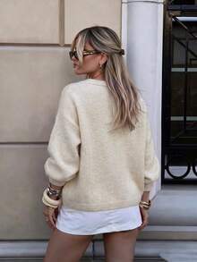 2026 Autumn/Winter New Fashion Elegant Commuter Winter Sweater, Christmas, Warm Sweater, Thanksgiving, Women's Metal Button Sweater, Elegant Asymmetric Shoulder Sweater - Apricot - View 9