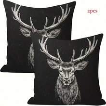 2PCS Minimalist Christmas Tree Print Throw Pillow Covers, Geometric Xmas Tree Snowflake Decorative Cushion Cases For Sofa Bedroom, Home Decor / Christmas Decor / Room Decor, Single‑Sided Print, Pillow Insert Not Included - Black - View 8