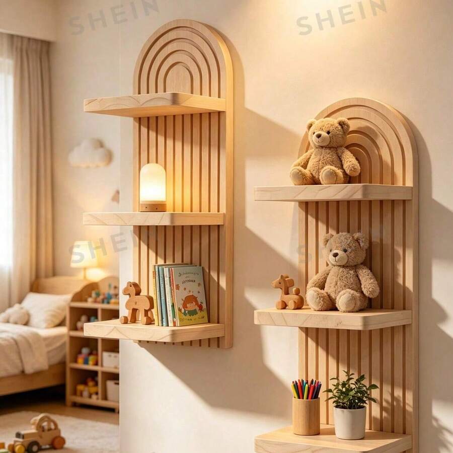 Set Bingkai Dinding Kayu, Lengkungan Pelangi & Rak Dinding Gaya Rumah Pertanian, Pemasangan Mudah, Cocok untuk Semua Musim, Rak Penyimpanan Kayu yang Dipasang di Dinding, Ideal untuk Dekorasi Ruang Tamu, Suasana Natal dan Halloween - 1PC - View 1