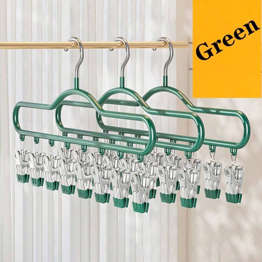 24pcs Multi-Color Plastic Coated Metal Multi-Clip Laundry Drying Rack, Strong Clamps, Rust-Proof Wind-Resistant, Space-Saving Non-Slip, Closet Storage Drying Rack, Suitable For Socks, Underwear, Bras, Skirts, Indoor Balcony Home Daily Laundry - View 1
