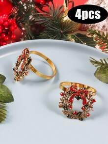Vintage Rhinestone Flower Wreath Napkin Rings For Holiday Table Decoration, Suitable For Wedding, Christmas, Thanksgiving, Party - Multicolor - View 9