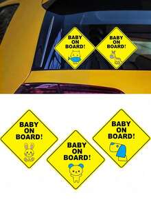 2pcs "Baby On Board" Car Stickers, Self-Adhesive Vehicle Decals, Easy To Install, Waterproof - Multicolor - View 2