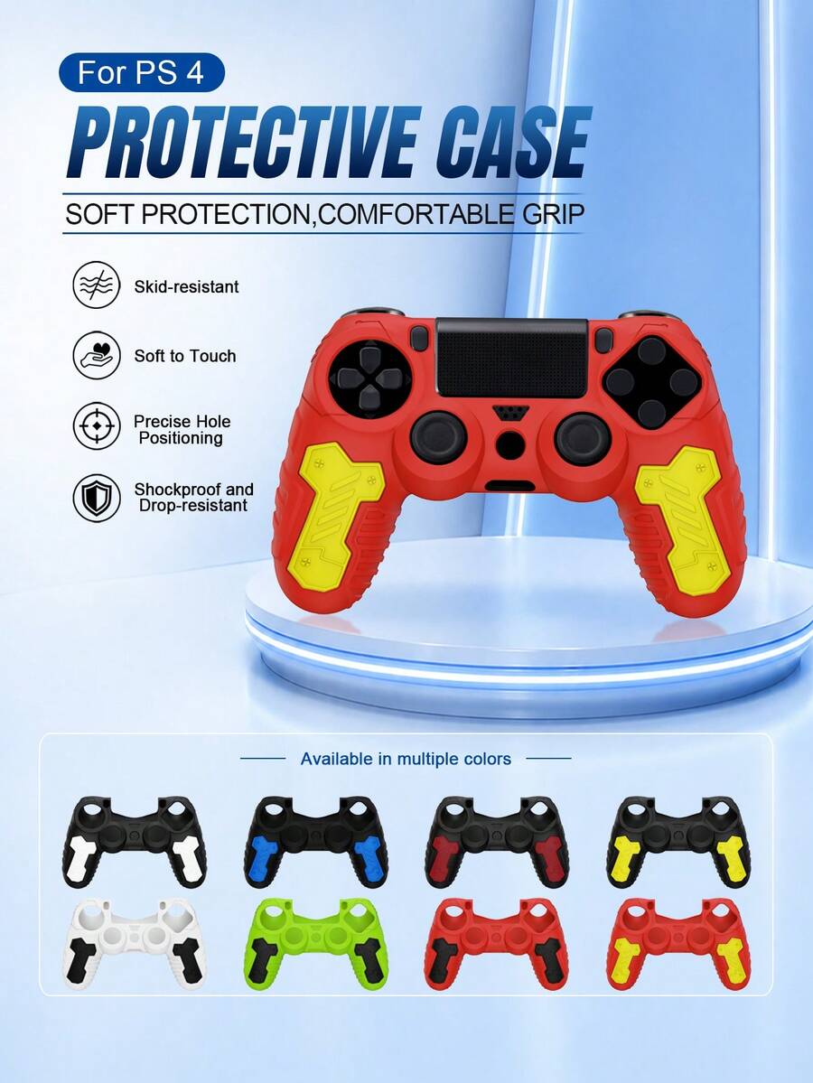 Compatible With PlayStation 4, Thickened Silicone Controller Cover, Dual-Color Design, Anti-Drop Anti-Slip Anti-Scratch Anti-Sweat, Enhanced Gaming Control Feel, Practical Gaming Accessory - View 1