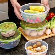 8pcs(4 Box+4 Lids) Multi-Size Combination Transparent Purple-Green Food Storage Containers - Kitchen Storage Boxes For Vegetables And Fruits, Microwave Round Lunch Boxes, Suitable For Cafeteria, Camping, Picnics - Multicolor - View 7