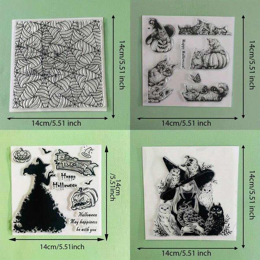 Halloween Spider Web Cat Witch Owl Pumpkin Clear Silicone Stamp,Vintage Gothic Reusable Transparent Seal For Scrapbooking Journal Card Making DIY Craft Decor Stamp