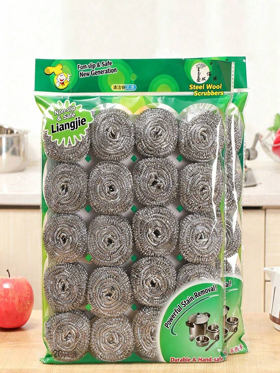 1/20pcs Stainless Steel Wire Scrubbers, Heavy Duty Steel Wire Brush, Suitable For Kitchen Bowls, Dishes, Pots, Pans, Ovens, Grills, Sinks Cleaning, Reusable Metal Wire Dish Cloth - Multi-color - View 1