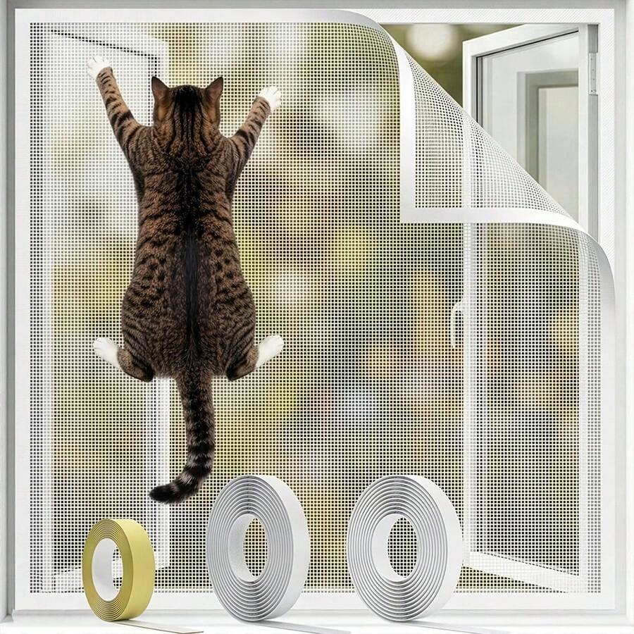 Pet Cat-Proof Window Screen | Anti-Scratch Anti-Fall Window Barrier Mesh, No Drilling Required, Easy Installation, Ventilated & Mosquito-Proof, Cat Protection Screen Mesh - L - View 1