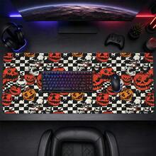 1pc Halloween Skull And Jack-O'-Lantern Checkerboard Print Extended Mouse Pad, Red Black Gothic Keyboard Desk Mat, Spooky Desktop Decor - View 3