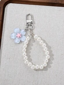 1pc/3pcs Sweet Cute Flower Pendant Faux Pearl Keychain Phone Strap Bag Earphone Case Charm Anti-Lost Hanging Decoration Suitable As Gift For Friends - Keychain - View 3