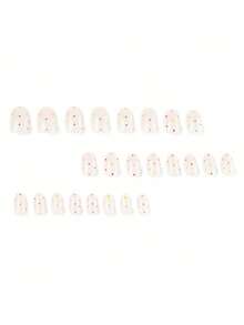 24Pcs Hand‑Finished Short Square Press On Nails Fake Nails, Delicate Dot Print Sheer Glossy Full Coverage Nail Tips, Reusable Manicure For Daily Wear Dating Casual Social Occasions - Multicolor - View 3