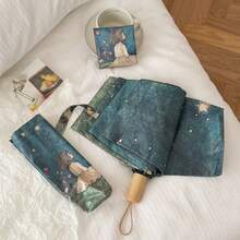 Romantic Starry Sky Cat Vinyl UV Protection Portable Foldable Sun & Rain Umbrella, Outdoor Universal Travel Essential - Manual Version - View 2