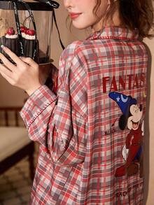 Gongdie 2 Pieces Disney Mickey Christmas Pajamas For Women,Fall Red Plaid Soft Cotton Loungewear With Pocket - Red - View 5