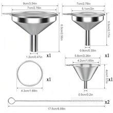 3 Pack Stainless Steel Kitchen Funnel Set With Handle & 2 Cleaning Brushes, Stackable Small Funnels For Transferring Liquids, Cooking Oil & Dry Powders, 4cm / 5.5cm / 6.5cm - View 3