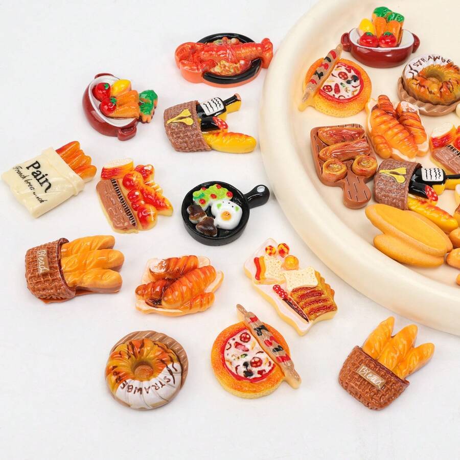 Realistic Bread DIY Garden Decor, Miniature Food Bread DIY Handmade Resin Fridge Magnet Accessories, Miniature Scene Mini Kitchen - Mixed Bread Random - View 1