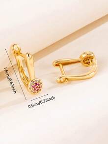1 Pair Minimalist Round Cluster Clip Earrings, Double-Bar Streamlined Clip Body, Round Floral Cluster With Center Accent Stone And Surrounding Sparkling Stones, Commuter Style Ear Jewelry - Earrings - View 2