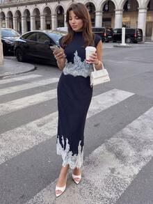 TWFS Women's Casual Elegant Fashion Loose Navy Blue Skirt For Summer/Autumn Travel, Party, Halloween, Back To School, Dance - Navy Blue - View 3