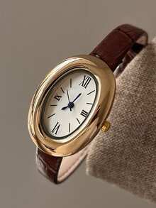 1pc Women's PU Leather Band Quartz Watch Round Dial Retro British Style Niche Timepiece - Multicolor - View 10