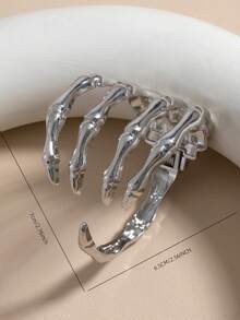 1pc Dark Style Open Cuff Bracelet For Women, Designer Skull & Ghost Claw Design, Personalized Hand Jewelry - Silver - View 5
