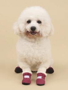 4 buah Sepatu Anak Anjing Poliester Warna Pink, Ukuran Dapat Disesuaikan, Lapisan Bulu Lembut dan Hangat, Sepatu Bot Luar Ruangan yang Andal, Cocok untuk Teddy dan Ras Anjing Kecil Lainnya, Tidak Cocok untuk Ras Anjing Besar - Berwarna merah muda - View 5