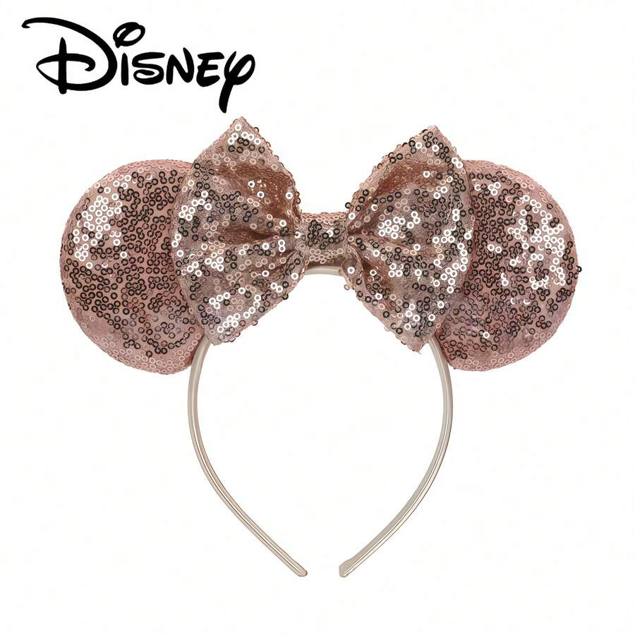 Disney 1pc Classic Character Ear Headband, Full Rose Gold Sparkle Sequin Bow Festival Cosplay Party Hair Hoop - Multicolor - View 1