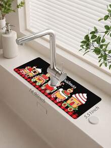 1pc Christmas Gingerbread Man Pattern, Sink Faucet Water Absorbent Mat, Drainage Mat, Suitable For Kitchen, Bathroom Sink, Countertop, Drainage Mat, Diatomaceous Earth Material, Trimmable, Quick-Drying Mat - Multicolor - View 11