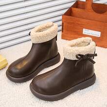 Girls' Thermal Lined Warm Ankle Boots, Thick Sole Anti-Slip Faux Fur Trim Boots, Versatile Everyday Boots For Autumn/Winter - Brown - View 4