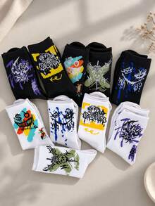 ZHIYITANG Random 1 Pair/5 Pairs Men's Mid-Calf Socks, Graffiti Print Street Style, Soft Comfortable Breathable Casual Socks, Colorful Pattern, Versatile For Daily Wear, Spring/Autumn - Multicolor - View 3