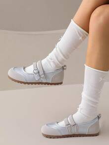 ZKBBO Women's Heart Buckle Double Strap Mary Jane Flats, Spliced Round Toe Casual Flat Shoes - Silver - View 4
