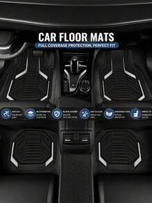 4pcs/2pcs Universal All-Weather Car Floor Mats Set, Red & Black Geometric Pattern Non-Slip Floor Mats, Full Coverage Front & Rear Row Mats, Suitable For Sedan, SUV, Truck, Van, Fashionable Car Interior Accessories - A - View 1