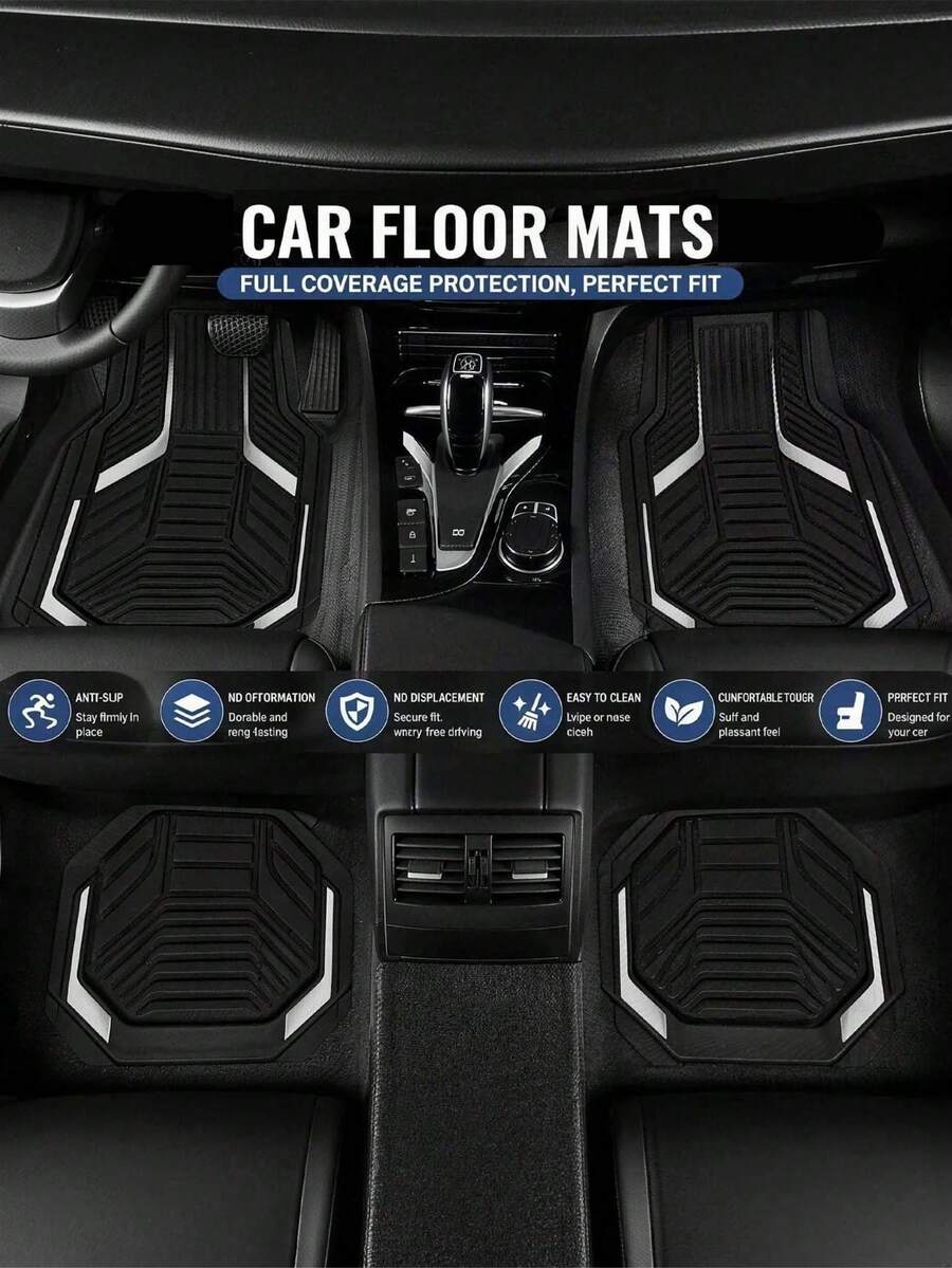 4pcs/2pcs Universal All-Weather Car Floor Mats Set, Red & Black Geometric Pattern Non-Slip Floor Mats, Full Coverage Front & Rear Row Mats, Suitable For Sedan, SUV, Truck, Van, Fashionable Car Interior Accessories - A - View 1