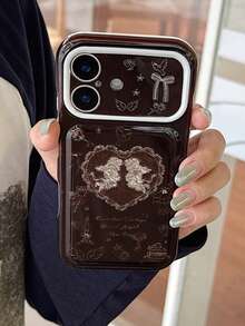 حافظة هاتف بتصميم قلب فينتاج بني مع ملاك كيوبيد بأجواء خريفية/شتوية متوافقة مع Apple 17/16 Pro Max/15 Pro، حافظة هاتف كرتونية براقة فاخرة ل- 18 Pro Max/17 Pro Max/15 Pro/16 Pro - بني - مشاهدة 1