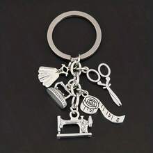 1pc Sewing Machine Scissors Iron Tape Measure Accessories Combination Keychain Mother's Day DIY Jewelry Gift - Multicolor - View 6