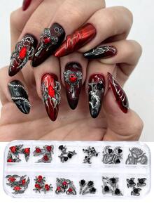 12-Grid Halloween Vintage Punk Zinc Alloy Nail Art Charms, Heart & Star Metal Y2K Nail Decor, Suitable For Girls - Multicolor - View 3