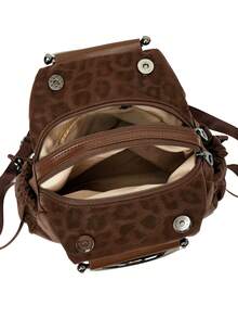 Light Luxury Leopard Print Backpack With Pleated Texture, Zipper Closure, Large Capacity, Commuter Casual Women's Bag - Multicolor - View 11