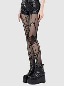 3Pairs Women's Gothic Fishnet Tights Set, Spiderweb Hollow Net & Bat Pattern Stockings, Y2K Punk Style Sheer Leggings For Halloween Party - Multicolor - View 8