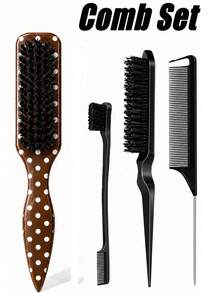 4/1pc Set Unisex Plastic Hair Comb/Beard Brush, Fragrance-Free Smooth Back Comb, Styling Comb, Frizz-Smoothing Brush, Hair Cutting Cleaning Brush, Edge Control Comb With Wide Tail Detangling Comb, Convenient For Parting, Styling, Polishing And Smoothing Hair, Creating A Smooth Frizz-Free Hairstyle, Suitable For Men And Women, Recommended As A Christmas Gift - Multicolor - View 4