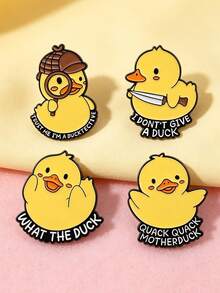 1pc/4pcs Cute Yellow Duck Cartoon Brooch, Fun Animal Metal Badge, Fashion Lapel Pin, Jewelry Accessory - Multicolor - View 1